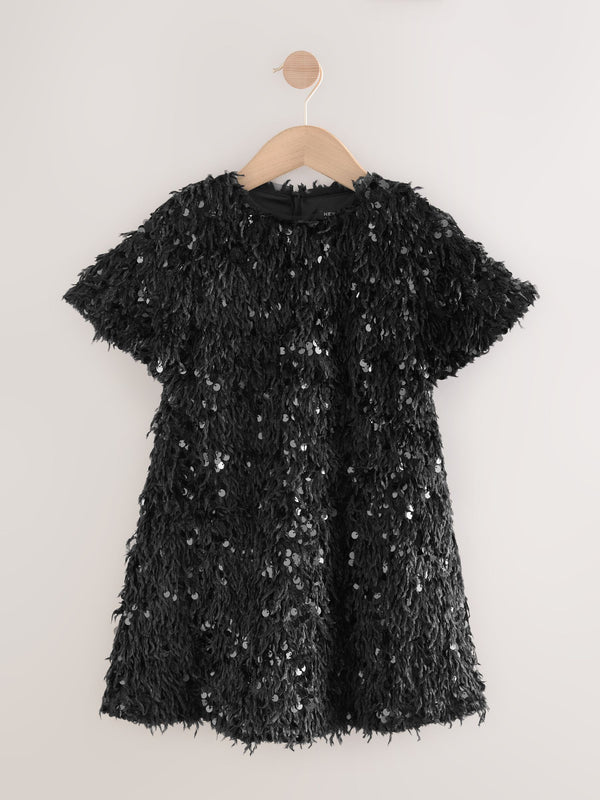Black Sequin Textured Occasion Dress (3-16yrs)
