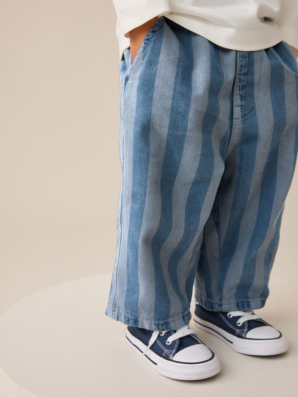 Dark Blue Stripe Pull On Wide Trousers (3mths-7yrs)