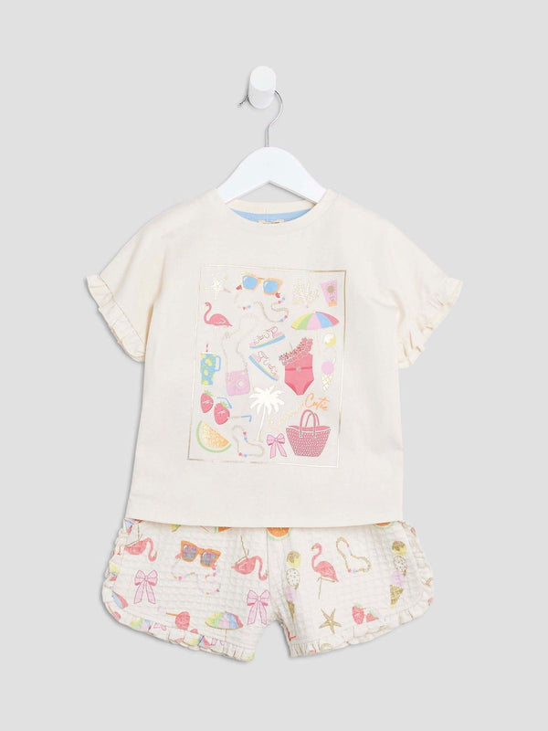 River Island Cream Sunglasses T-Shirt and Shorts Set