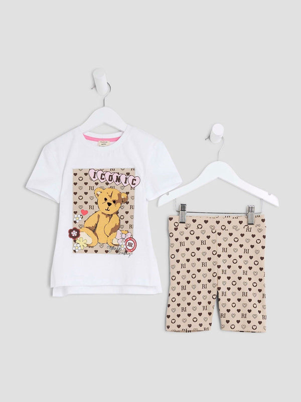 River Island White Girls Bear Monogram T-Shirt Set