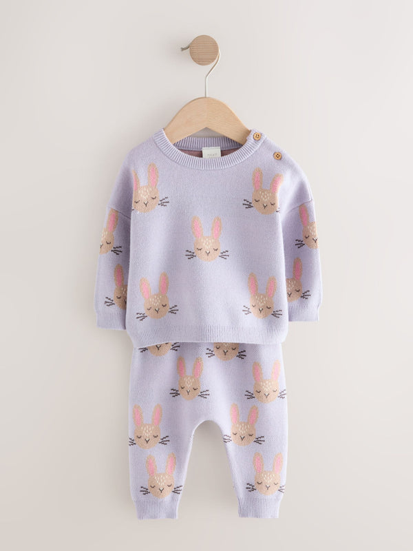 Purple Rabbit Baby Knitted Jumper and Leggings Set 2 Piece (0mths-2yrs)