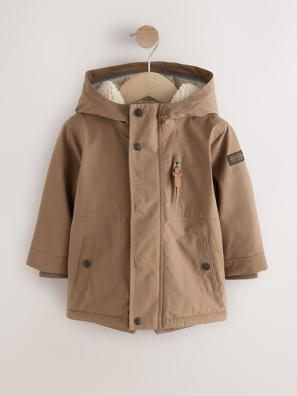 Brown Waterproof Borg Lined Parka Coat (3mths-7yrs)
