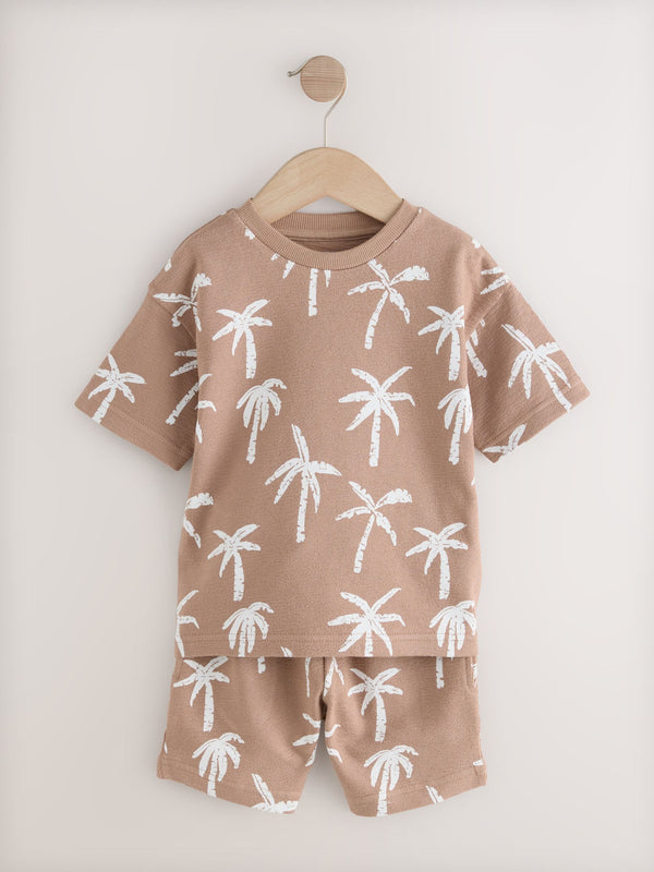Tan Brown All-Over-Print Short Sleeve T-Shirt and Shorts Set (3mths-7yrs)