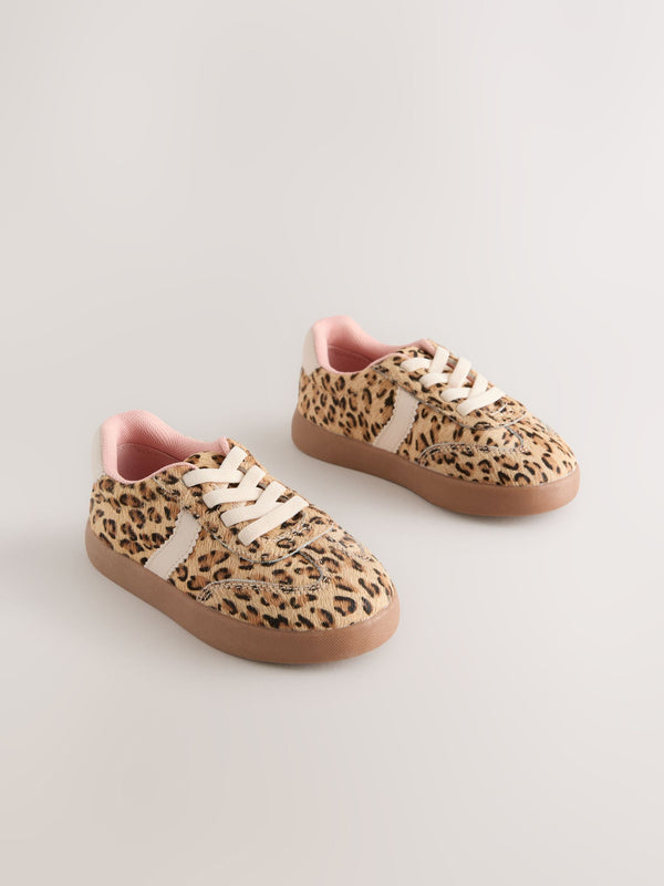 Brown Leopard Print Elastic Lace Trainers