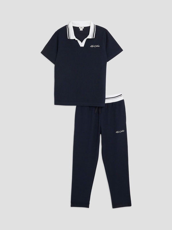River Island Blue Boys Textured top & Jogger