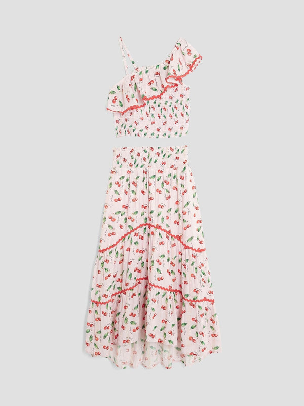 River Island Pink Girls Cherry Maxi Skirt Set
