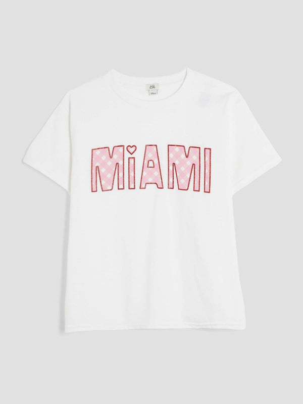 River Island White Gingham Wordie T-Shirt
