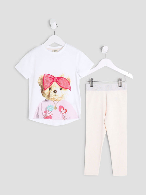 River Island Pink Bandana Bear T-Shirt Set