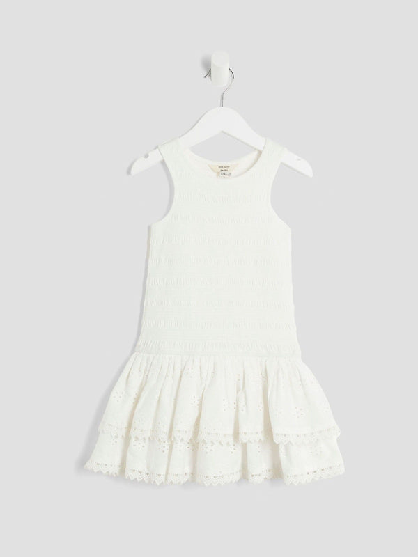 River Island White Shirred Rara 100% Cotton Dress
