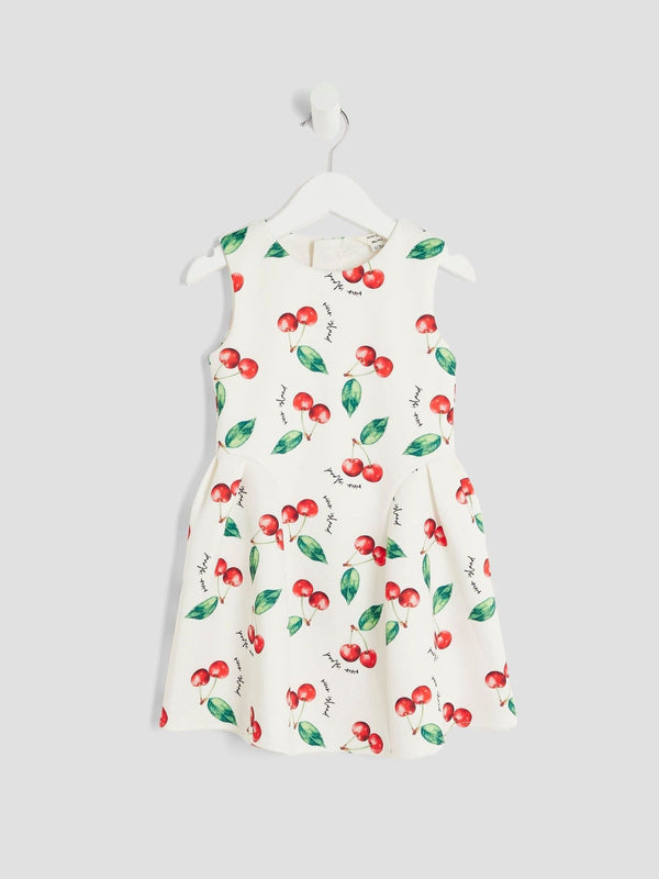 River Island Cream Girls Cherry Bow Back Dress