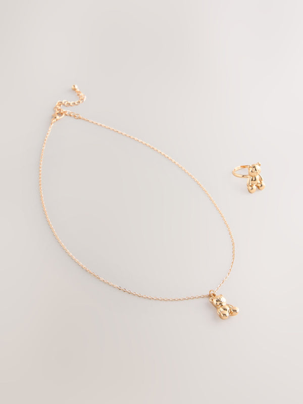Gold Bear Print Gift Box Jewellery Set