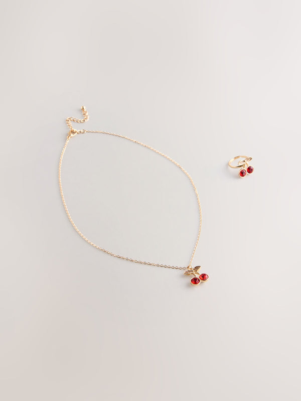 Gold Cherry Gift Box Jewellery Set