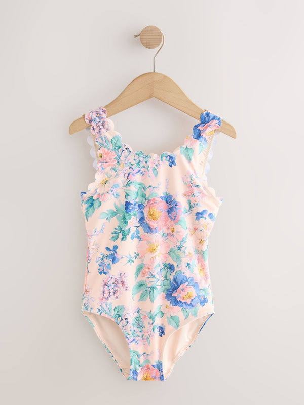 Pink Floral Scallop Edge Swimsuit (3-16yrs)
