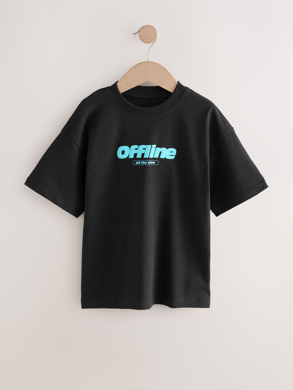 Black Offline Relaxed Fit Short Sleeve Graphic Print T-Shirt (3-16yrs)