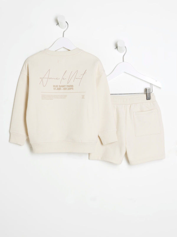 River Island Cream Dove Ame Le Nuit Sweatshirt and Shorts Set