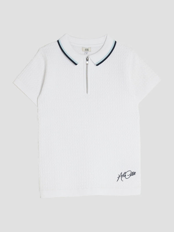 River Island White OB Zip Textured Polo Shirt