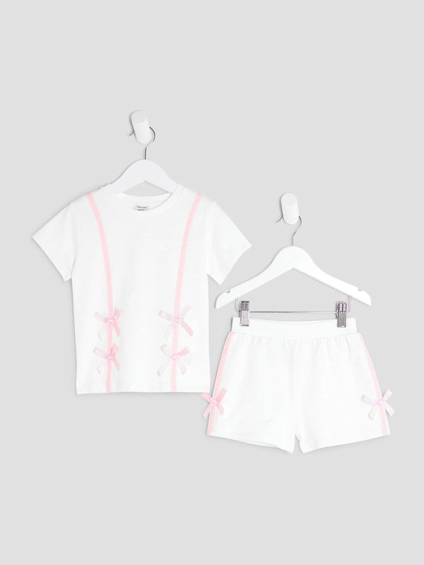 River Island Cream Bow Shorts Set