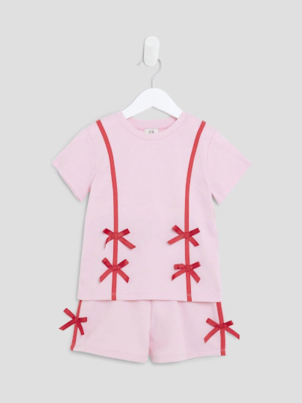 River Island Pink Bow Shorts Set