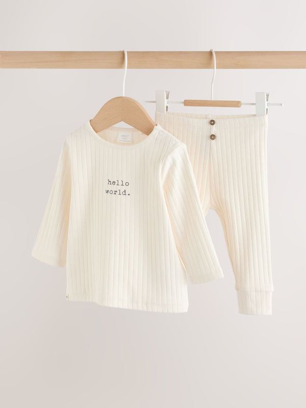 Cream Hello World Top and Leggings Baby Set (0-18mths)