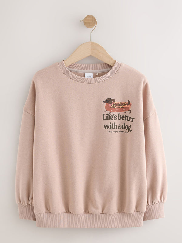 Mocha Brown Sausage Dog Graphic Sweatshirt (3-16yrs)