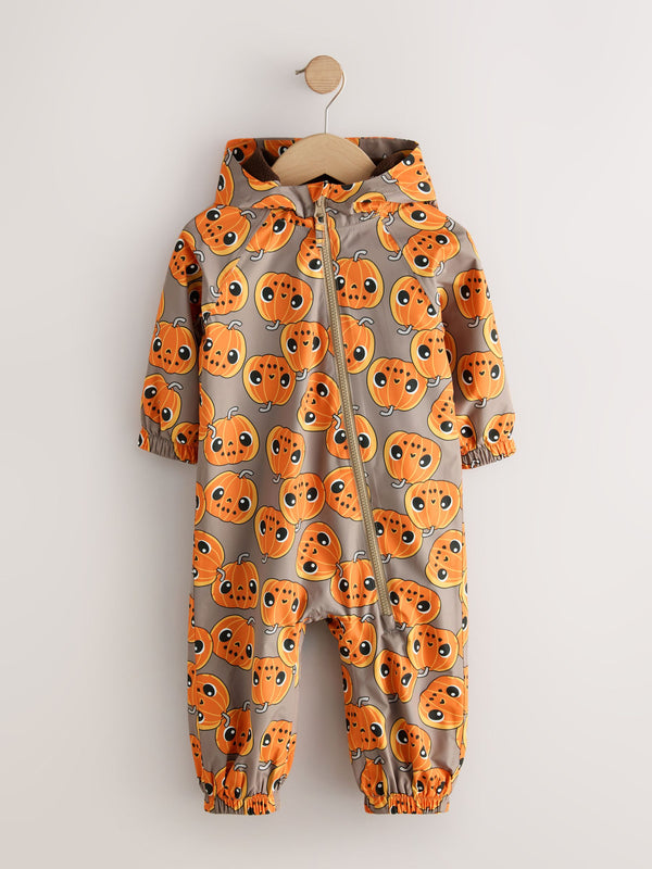 Orange Pumpkin Waterproof Fleece Lined Puddlesuit (3mths-7yrs)