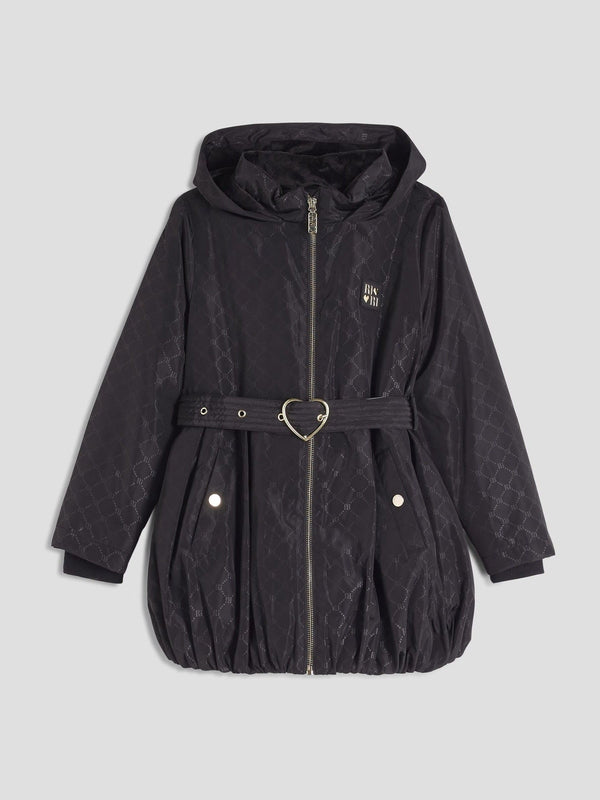 River Island Black Monogram Bubble Hem Coat