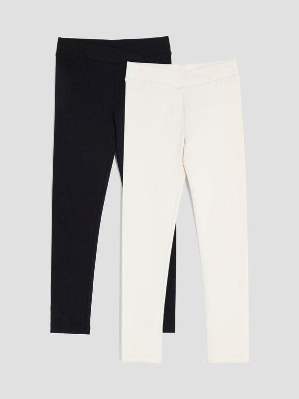River Island Cream Girls Cross Front Leggings 2 Pack
