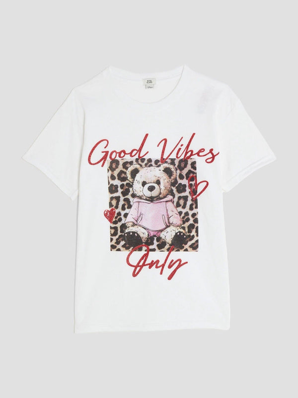 River Island White Girls Leopard Print Bear T-Shirt