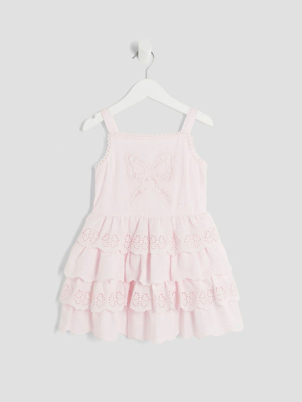 River Island Pink Girls Broderie Frill Bow Dress