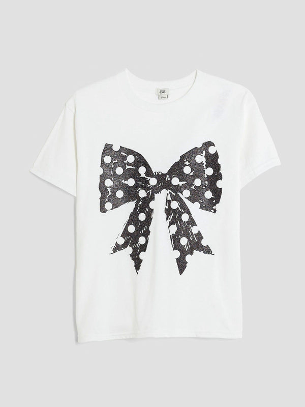 River Island White Polka Dot Bow T-Shirt