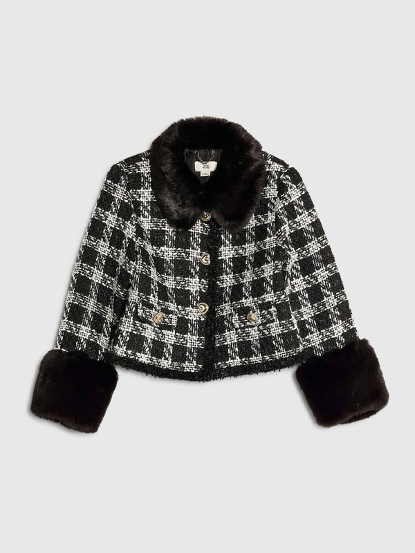 River Island Black Mono Check Boucle Jacket
