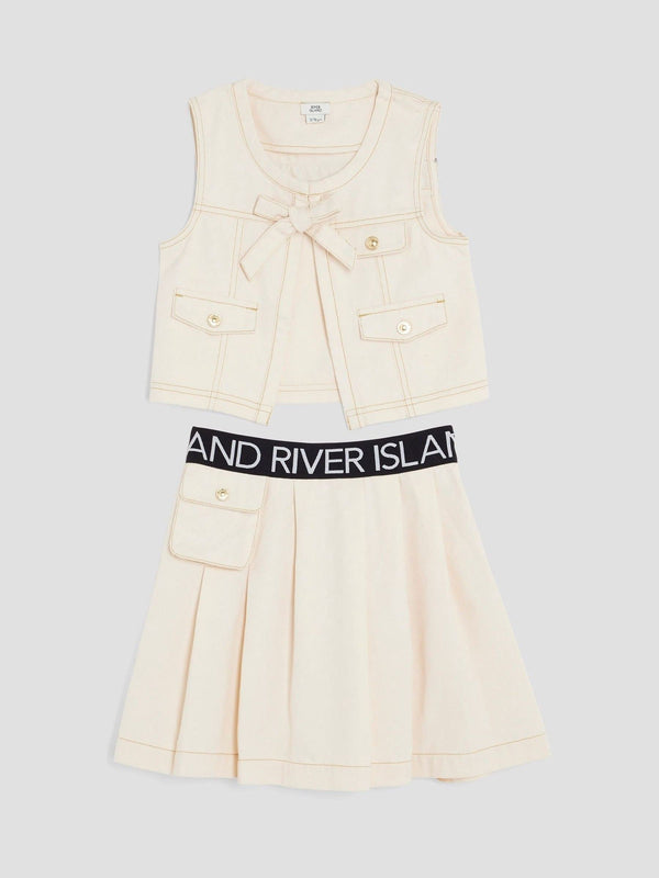 River Island Cream Girls Gilet Waistband Skirt Set
