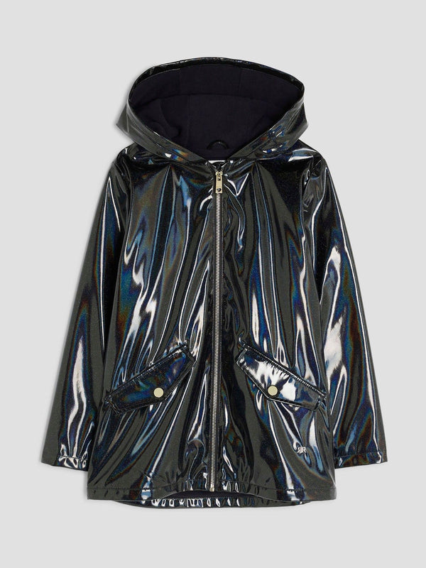 River Island Black Girls Glitter Rainmac Coat