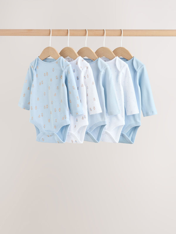 Blue 5 Pack Long Sleeved Baby Bear Bodysuit