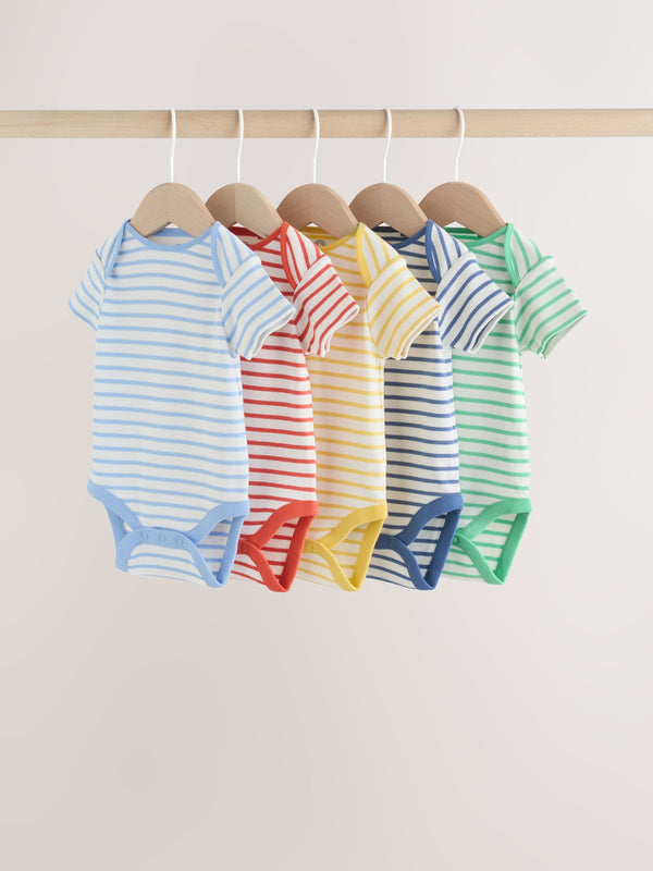 Bright Stripe Short Sleeve Baby Bodysuits 5 Pack