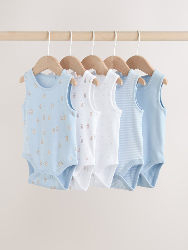 Blue 5 Pack Baby Bear Vest Bodysuits