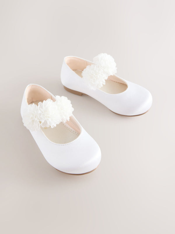 White Wide Fit (G) Girl Satin Flower Occasion Mary Jane Shoes