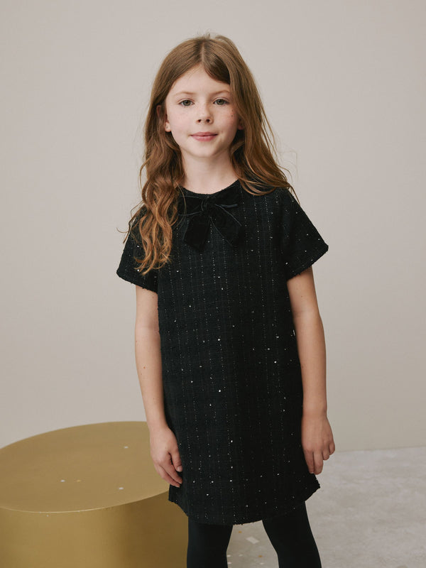 Black Boucle Textured Shift Dress (3-16yrs)