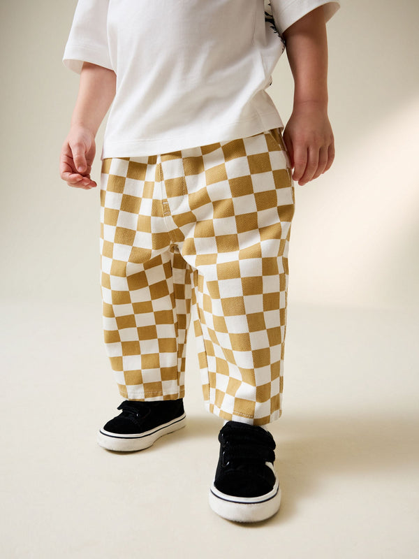 Yellow/White Checkerboard Pull On Wide Trousers (3mths-7yrs)