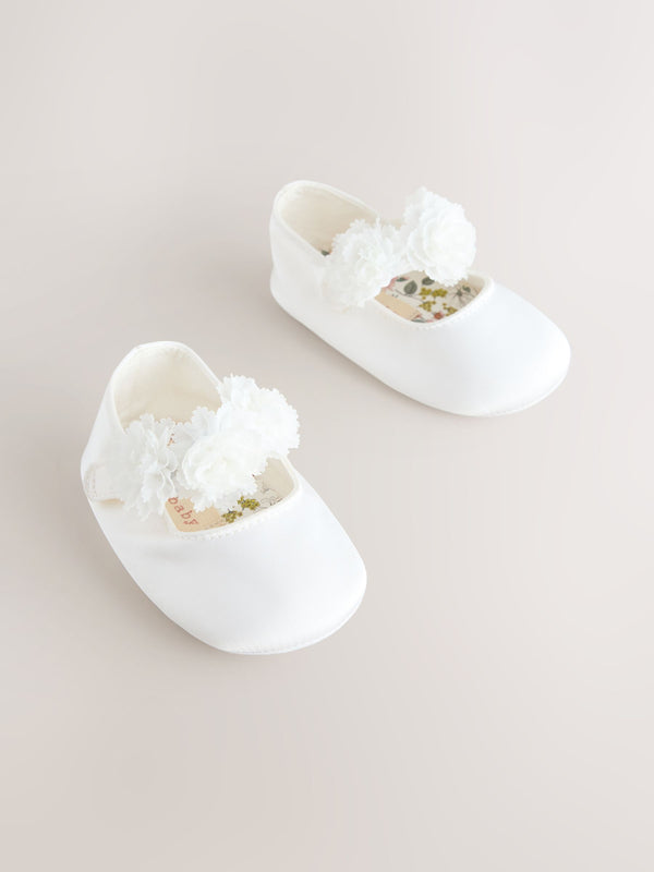 White Satin Baby Corsage Shoes (0-24mths)