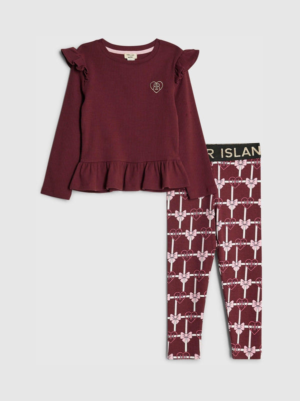 River Island Red Girls Waist Band Rib Leggings Set