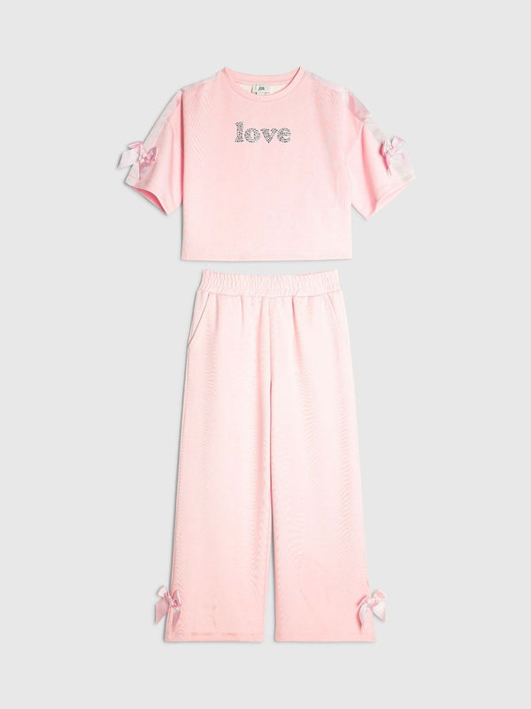 River Island Pink Girls Clean T-Shirt and Joggers Set