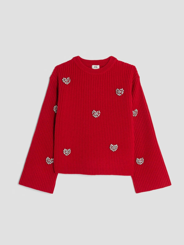 River Island Red Girls Embellished Heart Jumper