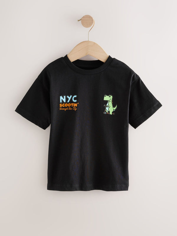 Black Dino Short Sleeve Back Print T-Shirt (3mths-7yrs)