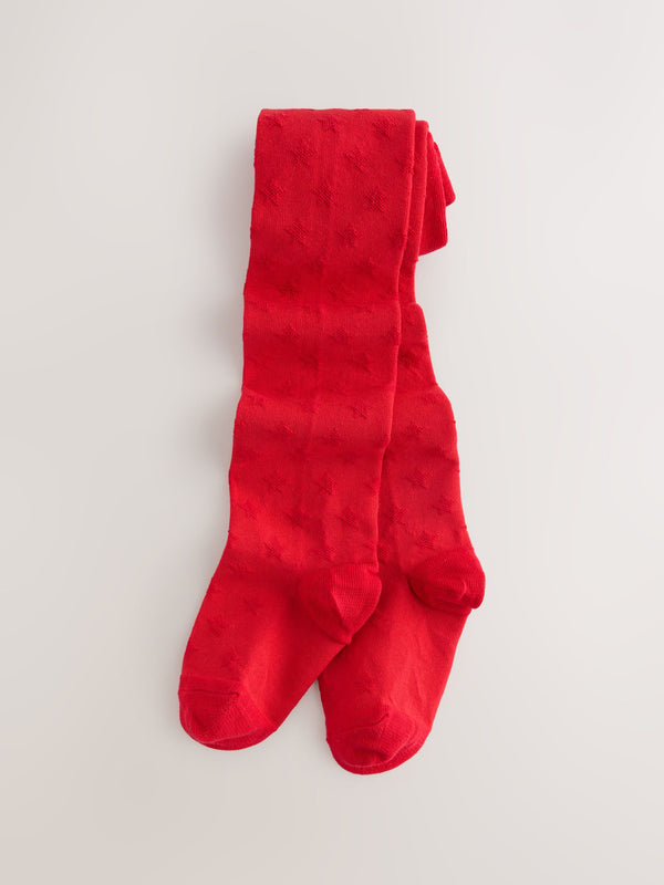Red Cotton Rich Textured Star Tights