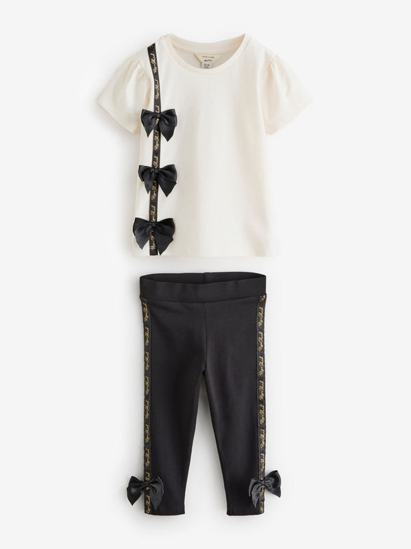 River Island Cream Girls Branded Bow T-Shirt Set