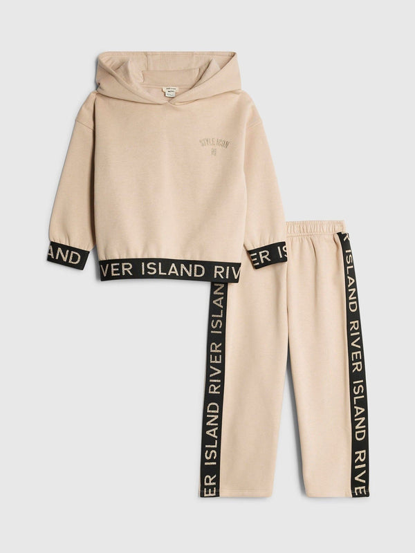 River Island Brown Girls Branded Hoodie Set