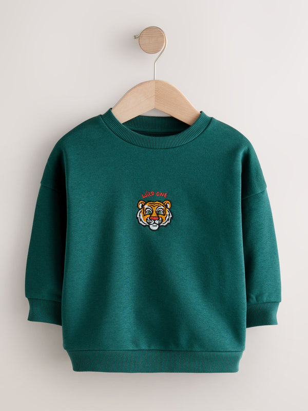 Green Tiger Print All-Over Print Crew Neck Sweatshirt (3mths-7yrs)