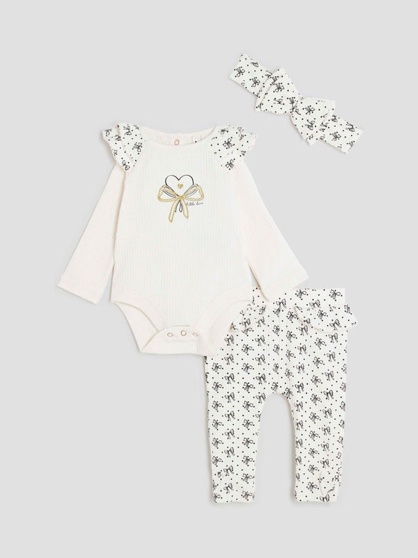 River Island Cream Baby Girls Bow Print Bodysuit Set