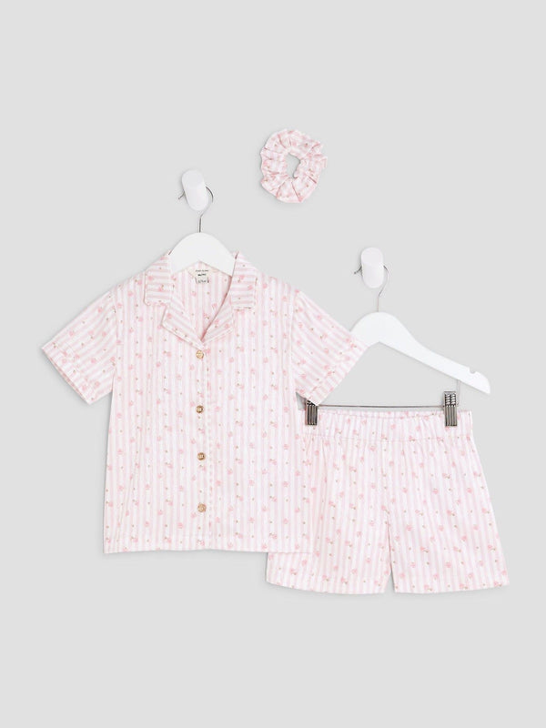 River Island Pink Girls Rosebud Stripe Satin Pyjamas
